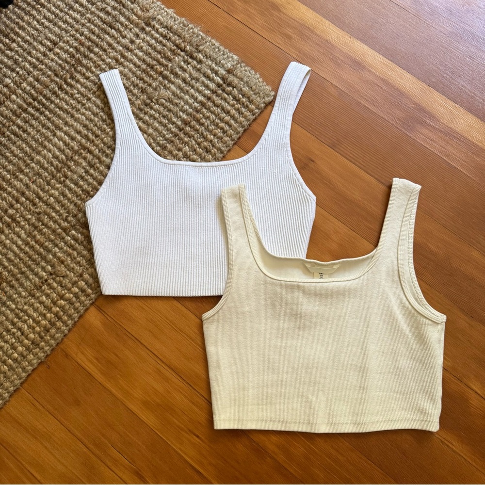 Women's Ribbed Cropped Tank Top - White and Cream